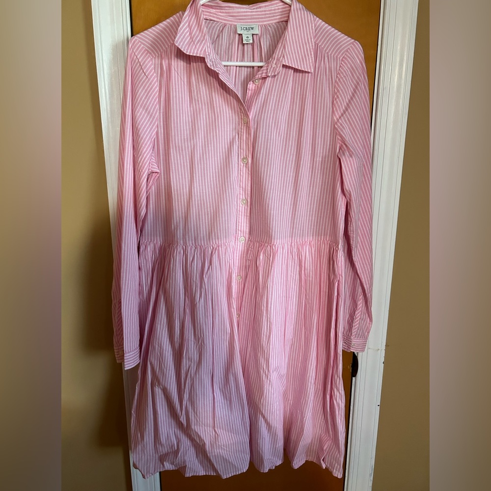 J. Crew shirt dress- pink pinstripe